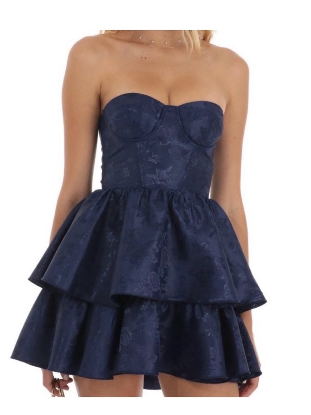 Lucy in the Sky Navy Blue Strapless Tiered Party Dress